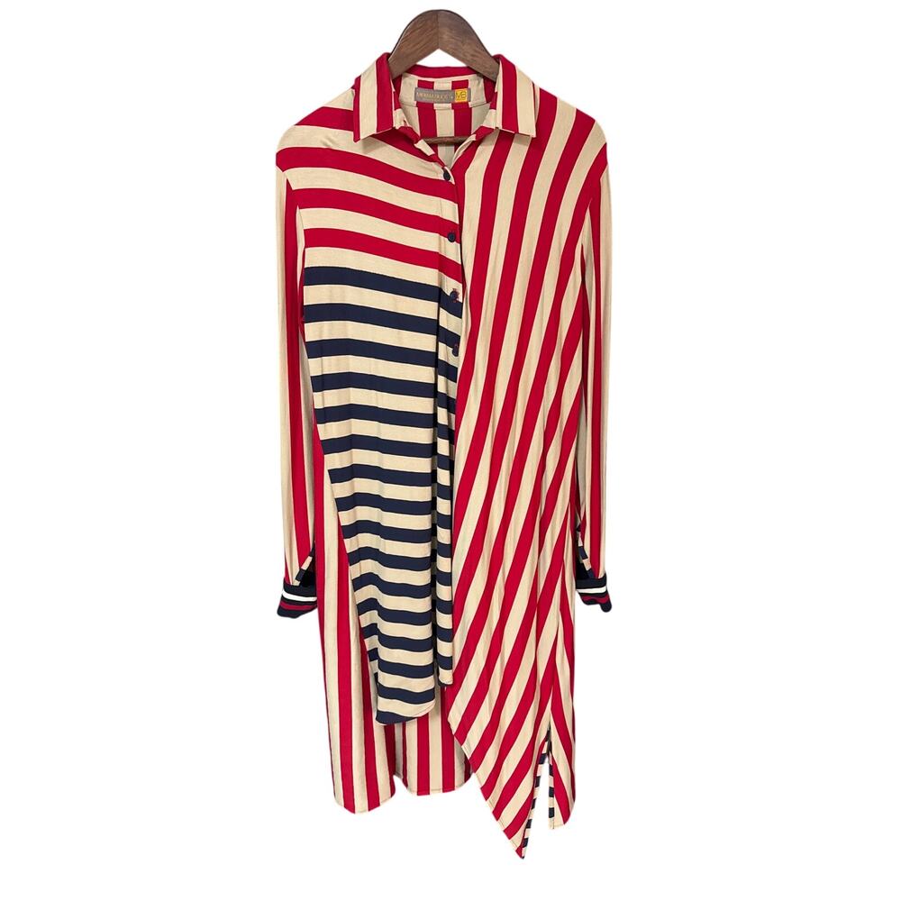 Miriam Budet Women’s Striped Dress Red Blue Puerto Rico Designer Asymmetrical